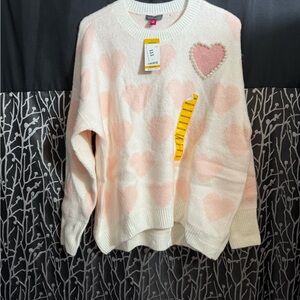 Vince Camuto Pink and Cream Heart Sweater